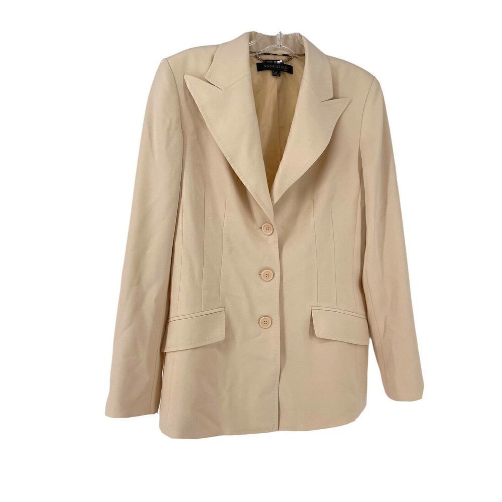 Ann Klein Suit Blazer Light Beige Womens Size 6 Three Button Career Wear Jacket